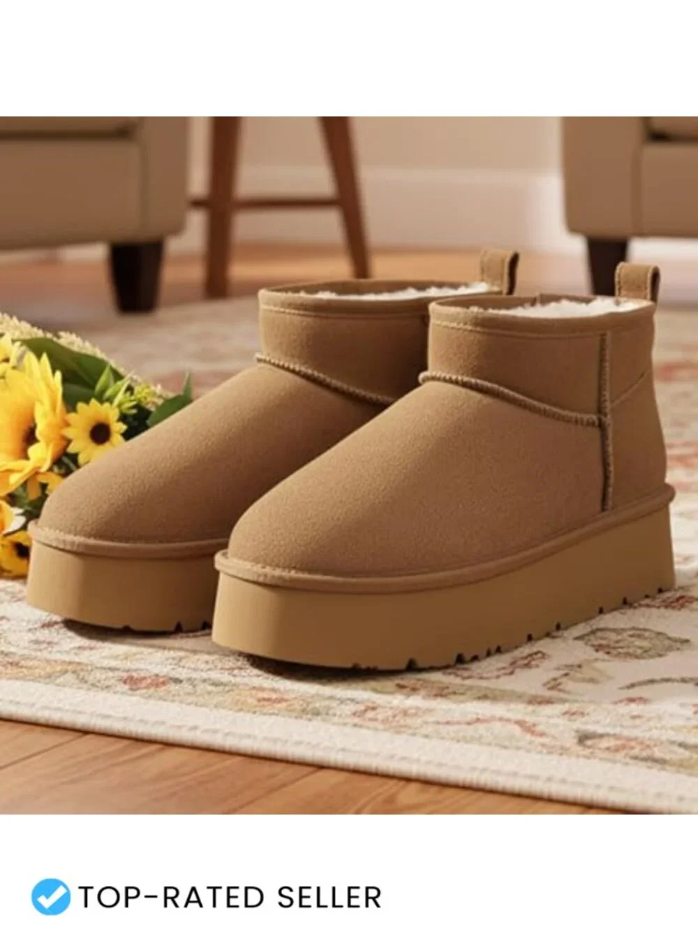 Genuine Suede Ankle Platform Boots for Winter Snow